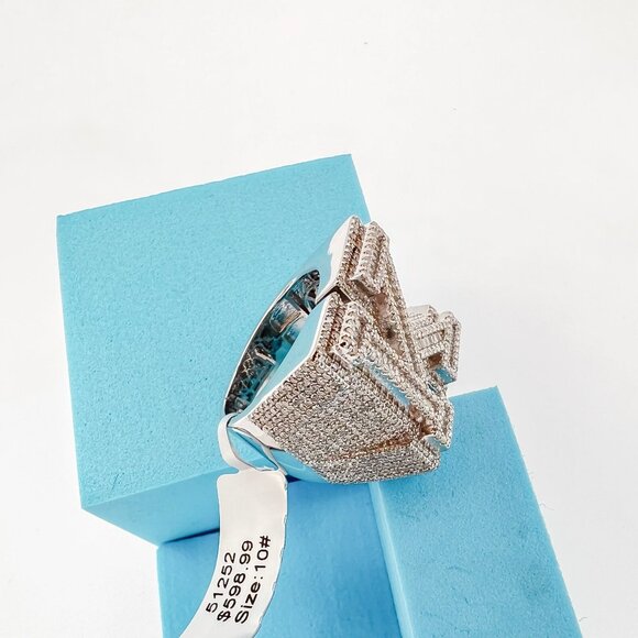 925 Sterling Sliver Moissanite Alphabet K Letter Ring, 4.05ctw VVS Stones Hip Ho - Picture 5 of 7